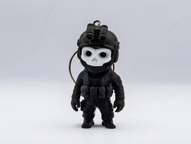 Image of Tactical Soldier Keychain, Black Military Figure with Skull Mask and Helmet