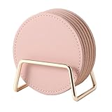 LAKE OF FIRE Coasters Set of 6 with Holder - 3.9-Inch Drink Coasters, Suitable for Various Types of Cups, Tabletop, and Home Décor(Pink)