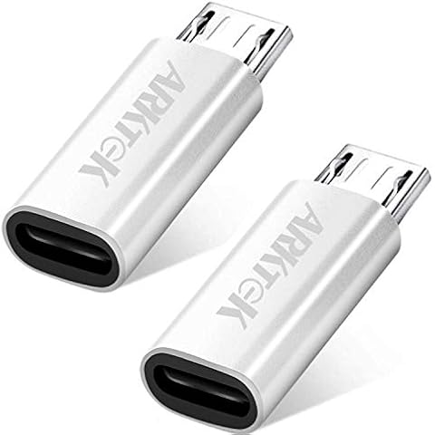 Micro USB Adapter - ARKTEK Micro USB (Male) to iOS Cable (female) Data Sync and Charging Adapter for Galaxy S7 / S7 Edge / S6 and more (Pack of 2, Silver) Cover