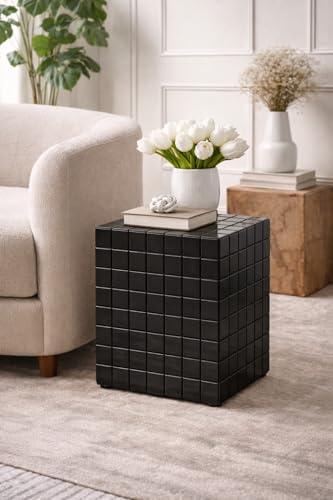 Device Bas with BROWN ART SHOPPEE Tiled Cube Accent Bedside Table Coffee Stand Home Storage Organizer For Living Room Bedroom (, Black, Engineered Wood)