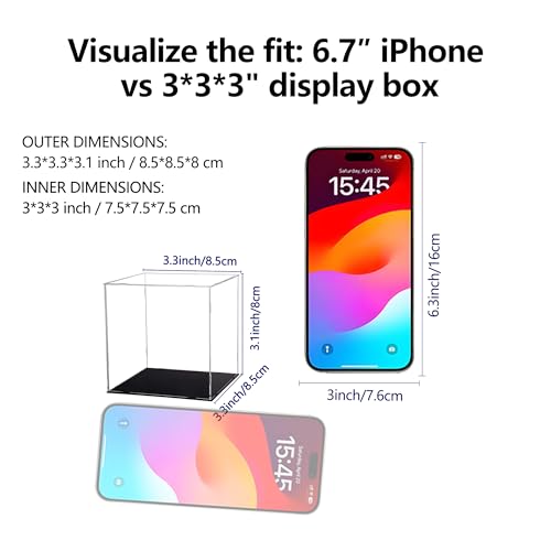 Image of Evron Display Case for Collectibles Assemble Clear Acrylic Box Alternative Glass Case for Display Action Figures Home Storage & Organizing Toys (3x3x3 inch; 7.5x7.5x7.5 cm)