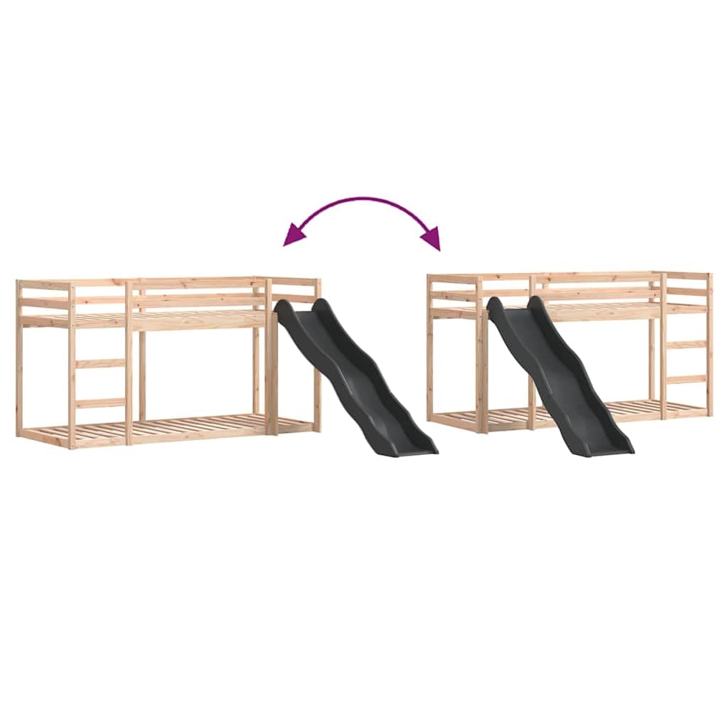 Litera de madera maciza con tobogán y escalera de 80 x 200 cm de madera de pino, resistente cuna con barandilla de seguridad y práctico espacio de almacenamiento