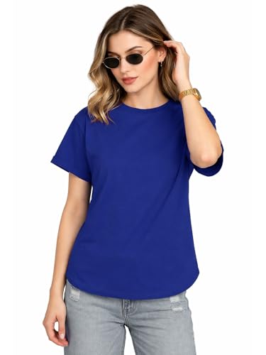 Image of JUNEBERRY Pure 100% Cotton Oversized Loose Fit Drop Shoulder Round Neck Boyfriend Fit Solid Half Sleeves T-Shirt for Women & Girls (Sizes: S to 2XL)
