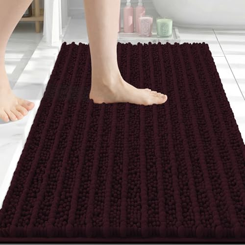Image of Arotive Luxury Bathroom Rugs 30x20, Extra Soft Thick Absorbent Shaggy Chenille Bath Rugs, Machine Wash Dry, Bath Mats for Bathroom Floor, Tub and Shower, Home Decor Accessories, Black Cherry