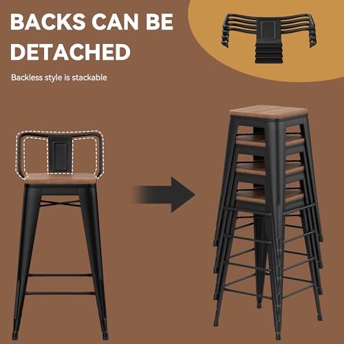 Image of Yongchuang 26 inch Metal Barstools Set of 2 Counter Bar Stools with Wood Top Low Back Matte Black