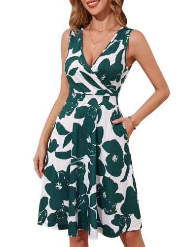 Image of GUBERRY Womens Wrap V Neck Sleeveless Sundress Summer Flare Tank Dress with Pockets