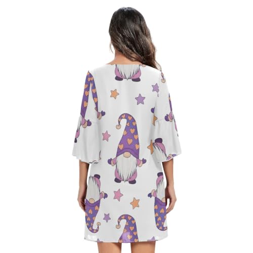 Robe d'été blanche fluide manches 3/4 imprimé nain violet pour femme - 4