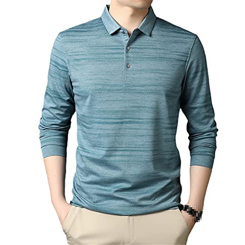 Polo manches longues homme bleu classique de luxe et coupe ajustée décontractée L