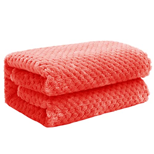 Image of Exclusivo Mezcla Fleece Throw Blanket, Super Soft and Warm Blankets for Couch, Sofa and Bed Waffle Textured, Cozy, Fuzzy and Lightweight (Coral Orange, 30x40 Inches)