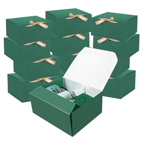 LWYMX 12 PCS Green Gift Boxes with Lids9.8x7.8x3.9 Bridesmaid Proposal Box with Ribbon Gift Boxes for Wedding Christmas Valentines Day Birthday Baby Shower and the other Parties