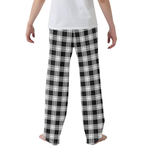 CaTaKu Boys Plaid Buffalo Black Check Pants for Boys Girls Wide Leg Sweatpants Kids Long Bottoms with Pockets Size 6-14Y2