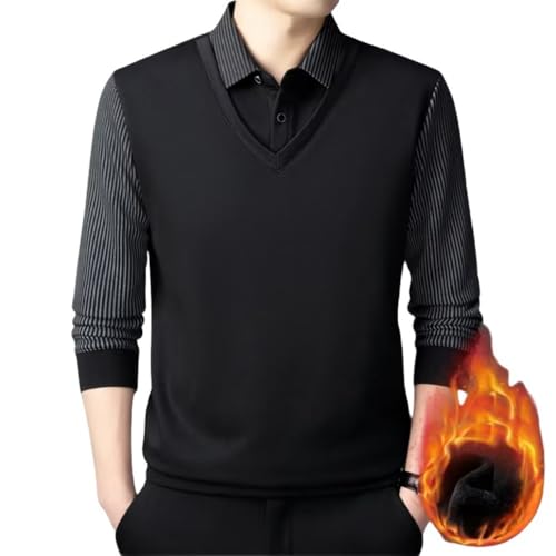 Men's False Two Piece Lapel Knit Sweater,Striped Lapel False Two Piece Knit Sweater,Men's Lapel Sweater