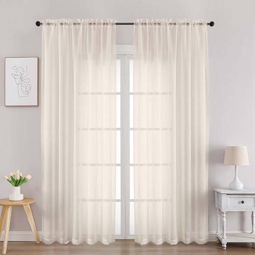 Image of Chyhomenyc Cream Sheer Curtains 84 Inches Long 2 Panels, Light Filtering Cream Curtains for Living Room, Soft Gentle Voile Rod Pocket Bedroom Window Drapes, 59Wx84L Inch, 2PCS