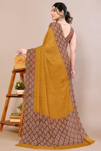 Image of MIRCHI FASHION Women Saree Ethnic Motif Print Chiffon | Breathable Lightweight Plain Weave Sari for Office and Daily Use (Available in 20 Designs)
