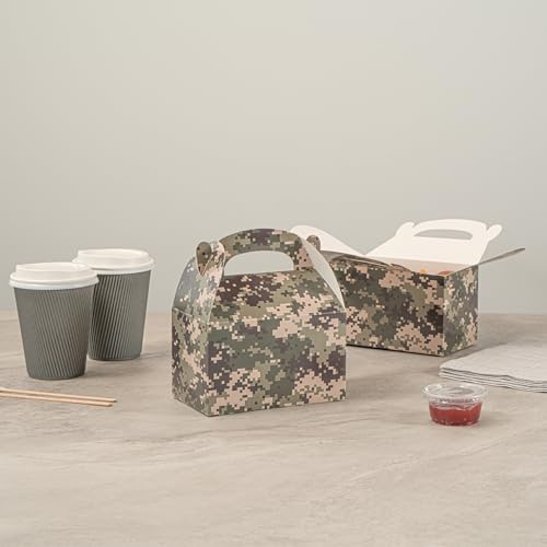 Restaurantware RWA1219BRG-25 Bio Tek 6 X 3.5 X 3.5 Inch Gable Boxes For Party Favors, 25 Attractive Gift Boxes - Camouflage Print, With Built-In Handle, Paper Barn Boxes thumb #12
