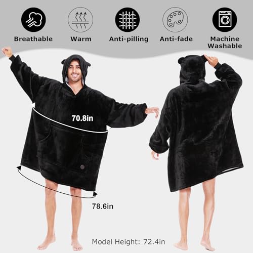 THREE POODLE Wearable Blanket Hoodie, Oversized Sherpa Blanket Sweatshirt for Adults Women Men Kids, Cozy, Warm and Fuzzy Hooded Blanket