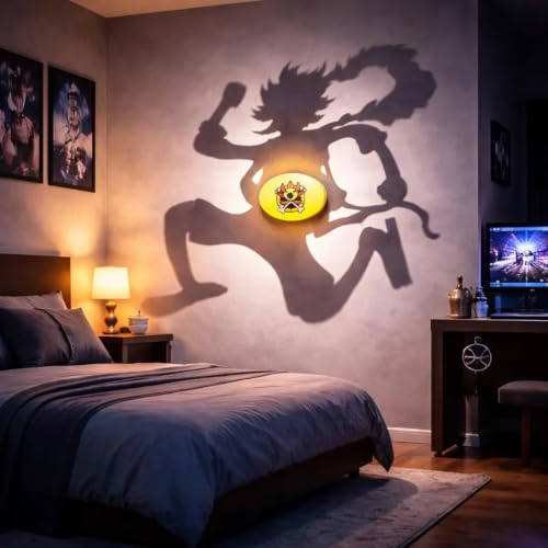 Image of Mini Monkey D. Luffy Shadow Lamp | One Piece LED Anime Night Light | USB Powered Decorative Desk & Bedside Lamp | Shadow Illusion Light for Bedroom, Gaming Room & Anime Room Decor