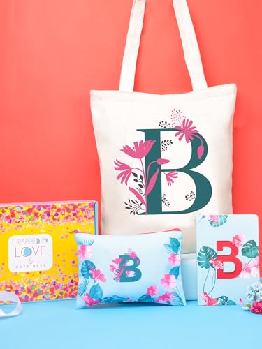 Image of DOODLE Monogram B Diary Gift Set - B6 Soft Bound Ruled Notebook with Tote Bag & Zipper Pouch - Premium Stationery Gift for Women & Girls