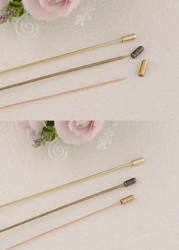 Image of Alilang Magic Lamp Pearl Lady Camo Rose Heart Rhinestones 3Pcs Vintage Long Handle Hat and Lapel Pins with Flexible Bendable Design