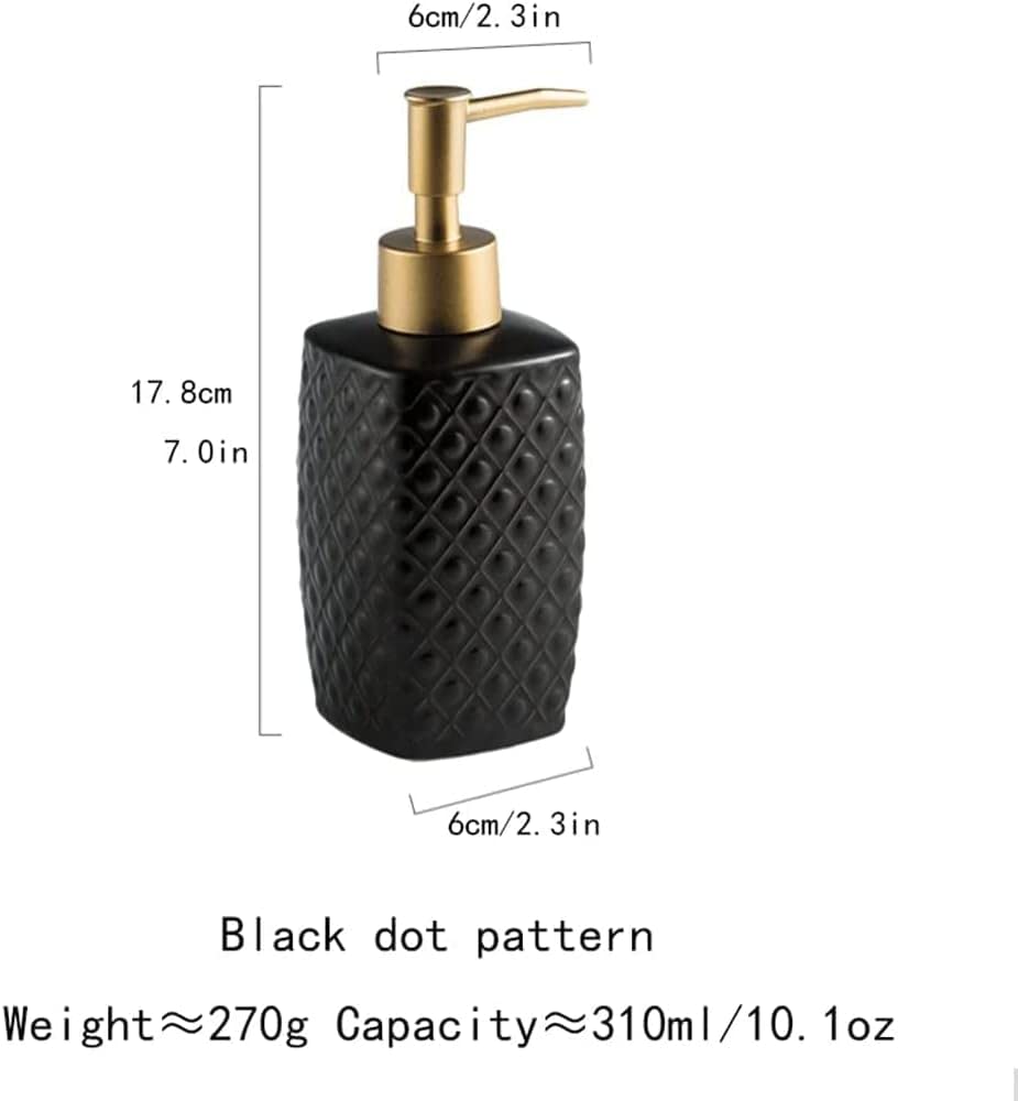Bagno Elegante in Ceramica con Motivo Tridimensionale da 310 ml/10,1 Once s(B Black,DOT Pattern)