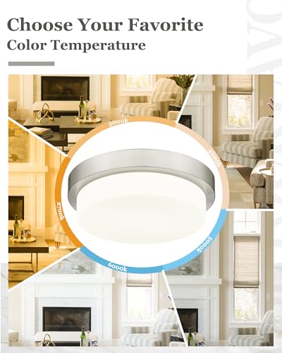 Image of 13 inch Brushed Nickel LED Flush Mount Ceiling Light, 24W, 5CCT | 2200LM, 2700K /3000K /4000K /5000K /6000K, Close to Ceiling Light Fixtures for Bedroom Hallway Kitchen, Milk Glass, AD-22008-L-SN