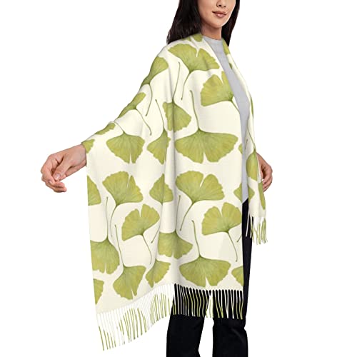 Green Ginko Leaves Fashion Scarf Super Soft Cashmere Pashmina Shawl Cape For Women Girls