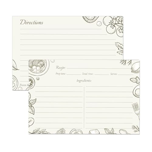 4x6 Blank Recipe Cards (60-Pack) - Line Art Design for Cooking Bridal Showers Weddings Double-Sided Recipe Cards for Bridal Shower (BeigeCook)