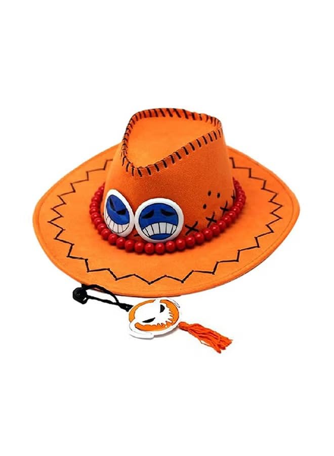 Cowboy Hat for mens, Portgas D. Ace Cowboy Hat – One Piece Anime Cosplay Cap for Kids, and Women | Orange Faux Leather Pirate Hat | Ideal for Parties and Gifts