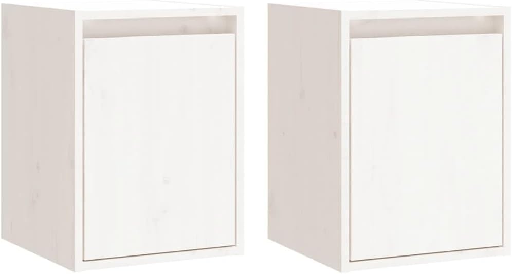 White Solid Pine Wood Floating Wall Cabinet Set of 2, Modern Storage Shelf for Living Room, Bedroom, Bathroom Decor, 11.8" x 15.7"