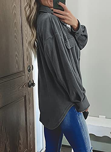 Astylish Women's Long Sleeve Winter Coat Solid Color Button Down Shirt Jacket With Pockets Gray Small #TOP4
