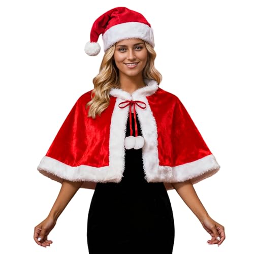 Generisch Damen Samt Weihnachtsumhang Rot – Santa Claus Mantel...