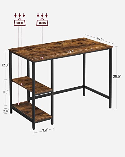 VASAGLE Computer Desk, Office Desk, 100 x 50 x 76 cm, Industrial Style, for Study, Bedroom, Living Room, Rustic Brown and Ink Black LWD046B01