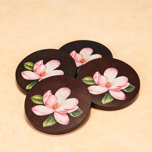 Image of Ireka Home Sakura Coaster Set of 4 | Tea Cup, Coffee Mug & Glass Coasters, Dining Table, Office & Home Decor