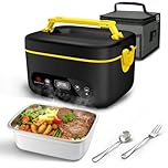 Cordless Electric Lunch Box,100W Heated Lunch Box Battery Powered with Automatic Heating, 5Cups Portable Food Warmer,Multi-Mode Automatic Heating with an Insulated Bag and Utensils (Black)