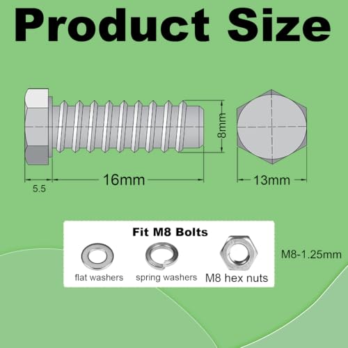 Image of M8 x 16mm Hex Head Screws Bolts, Nuts, Flat & Lock Washers Kits | M8-1.25mm 304 Stainless Steel Fully Thread Hexagon Bolts 12 Sets Fully Threaded Hex Tap Metric Right Hand External Hex Drive