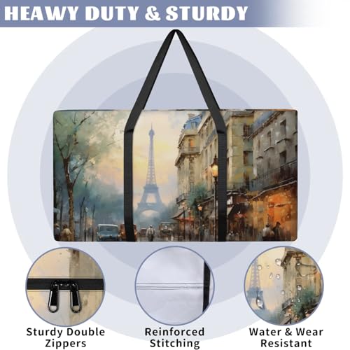 Watercolor City Extra Large Moving Bags Heavy Duty Storage Bags Colorful City Cloth Wrap Around Handles Double Zipper Reusable Convenient Foldable Storage Tote for Travel Camping Space Save3