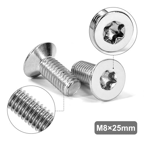 Tunejoy 20 Stück Senkkopfschrauben Torx M8 x 25 mm Senkschrauben Edelstahl A2 V2A Maschinenschrauben Senkkopf Innensechskant Vollgewinde mit T40 Inbusschlüssel