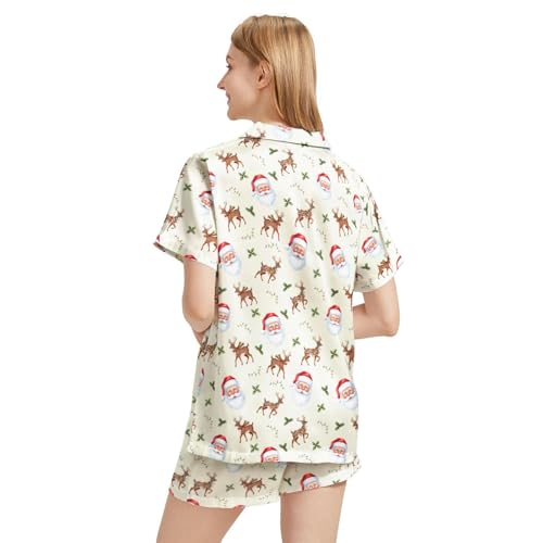 Image of Funny Satin Pajamas Set for Women Button Down Sleepwear Print Pjs Set 2 Piece Short Sleeve Loungewear Gift for Women