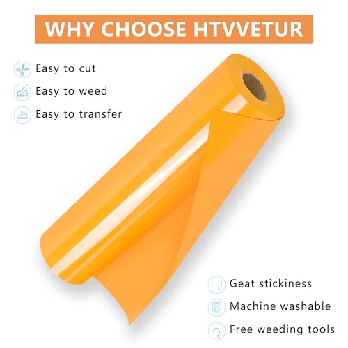 Image of HTVVETUR Orange HTV Iron on Vinyl 12Inch by 35ft Heat Transfer Vinyl for T-Shirt HTV Rolls for All Cutter Machine - Easy to Cut & Weed (35ft, Light Orange)