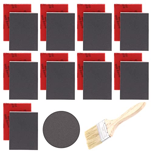 Tanstic 21Pcs 320-400 Grits levigatura spugna abrasiva pastiglie flessibili Wet Dry Soft Foam Blocks abrasivi con pennello da 6,3 cm per legno metallo muro a secco mobili