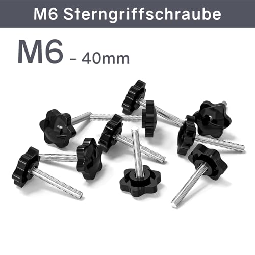 ORTAVA 10 Stück Sterngriffschraube, Schrauben mit Griff M6x40mm, Rändelschraube, Sternkopfschraube, Sterngriffmutter, Klemmknopf für Werkzeugmaschine, Maschine(Schwarz)