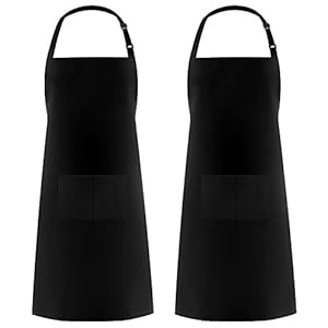 Syntus 2 Pack Adjustable Bib Apron Waterdrop Resistant with 2 Pockets Cooking Kitchen Aprons for Women Men Chef, Black