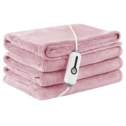 LaffyLo - Manta térmica eléctrica transpirable cálida de 182 x 213 cm, manta térmica de franela de tamaño completo con 1-4 niveles de calefacción y 10 horas de apagado automático, control de
