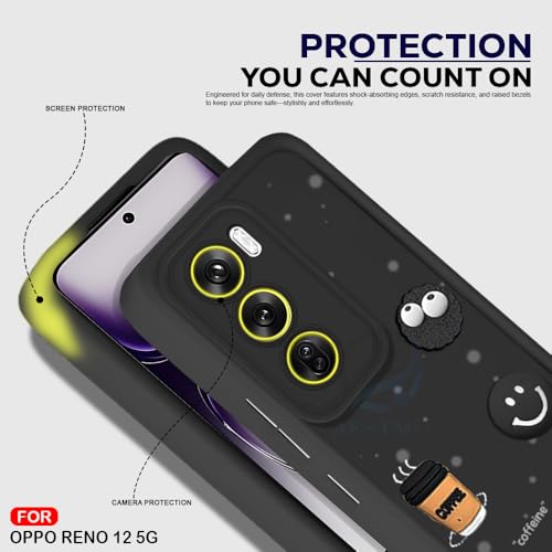 Image of AESTMO Back Case Cover for Oppo Reno 12 5G | Cute Fun Cartoon 3D Ball | Coffee Silicone Case | Full Body Protection | Camera Protection Back Cover for Oppo Reno 12 5G (Black)