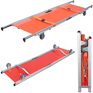 HH-CC Faltbare Bahre mit 4 Rädern Flache Bahre aus Aluminiumlegierung Einfache Treppenfahrbahre Feuerrettungsbahre Maximale Tragfähigkeit 350 lb