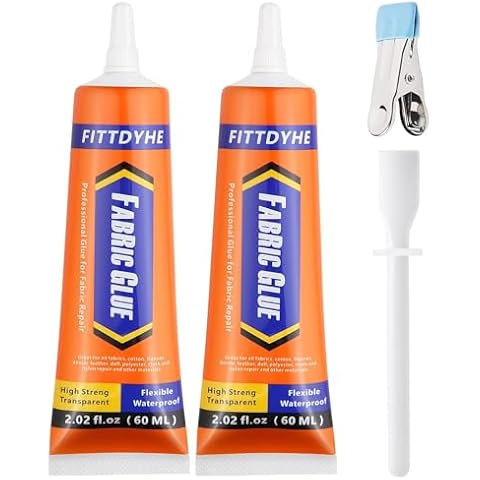 2 Pack Fabric Glue Permanent, 60ML/2.02oz Washable Clear Clothing Glue, Super Fabric Glue for Rhinestones, Patches, Clothes, Denim, Leather, Polyester, Fabrics, Doll Repair, Flannel, Cotton Cover