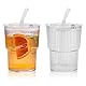 Zuxbolf 2 Stück Glasbecher mit Deckel & Strohhalm 400ml Geriffelte Matcha Gläser Eiskaffee Trinkbecher Kaffeegläser Luftdicht Smoothie Becher Kaffeebecher Trinkglas Teetassen für Cappuccino Latte