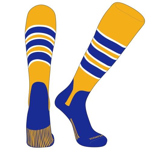 PEAR SOX OTC Baseball Softball Stirrup Socks (C, 5in) Gold, White, Royal, Royal