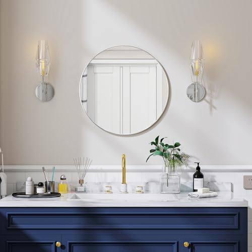 Koonmi 50cm Runder Spiegel Silber Wandspiegel mit Gebürstetem Metallrahmen für Bad, Waschtisch, Wohnzimmer, Schlafzimmer, Eingang Wanddekoration