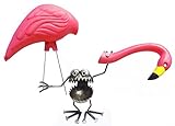 Sugarpost Gnome Be Gone Singo Flamingo Away with Flamingo 12" Welded Metal Art Sculpture